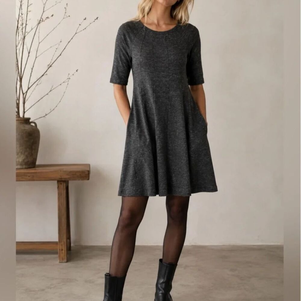 Ganni Charcoal Heathered Gray Cotton Jersey A Line Swing Dress Sz XS